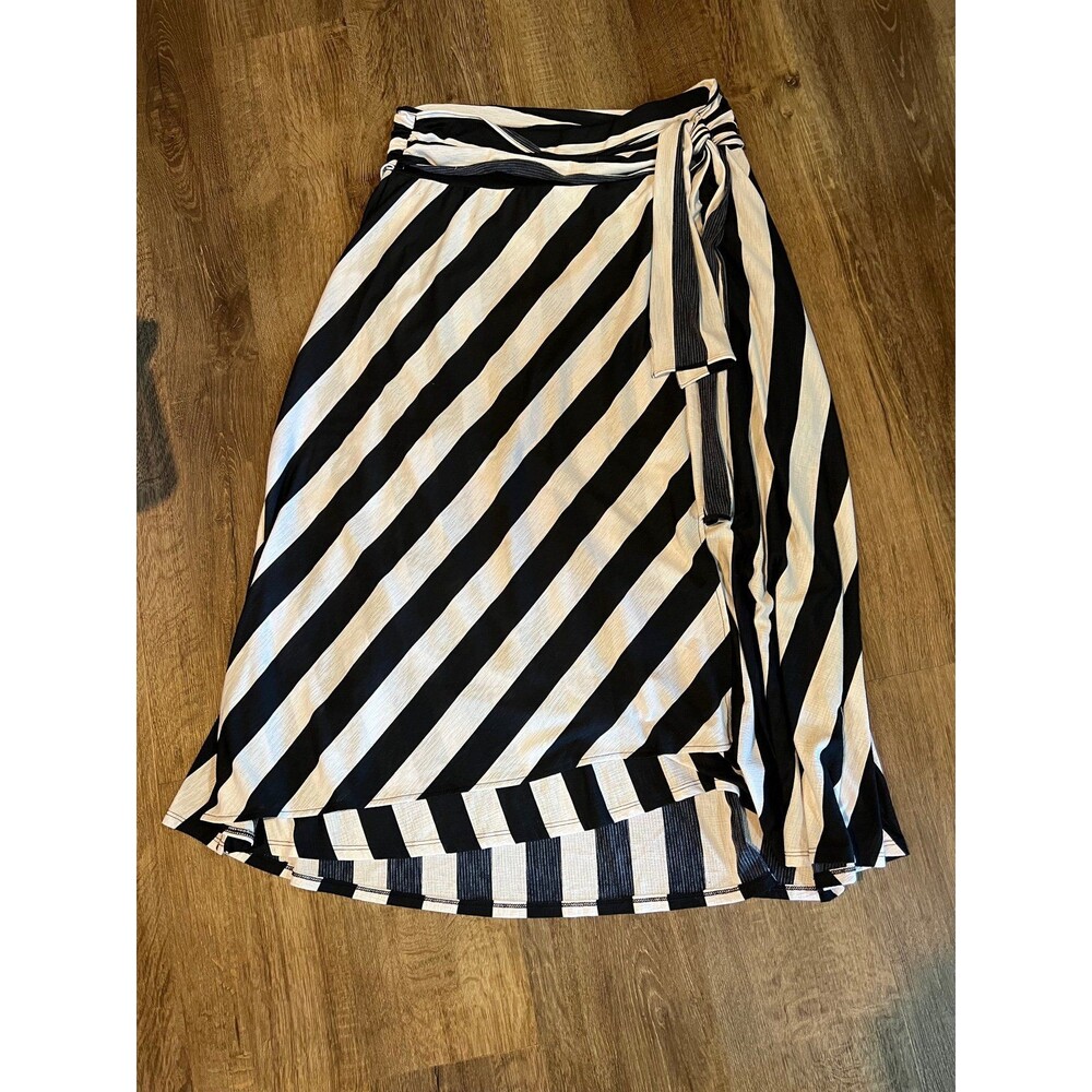 INC International Concepts Black and White Striped A-Line Wrap Skirt